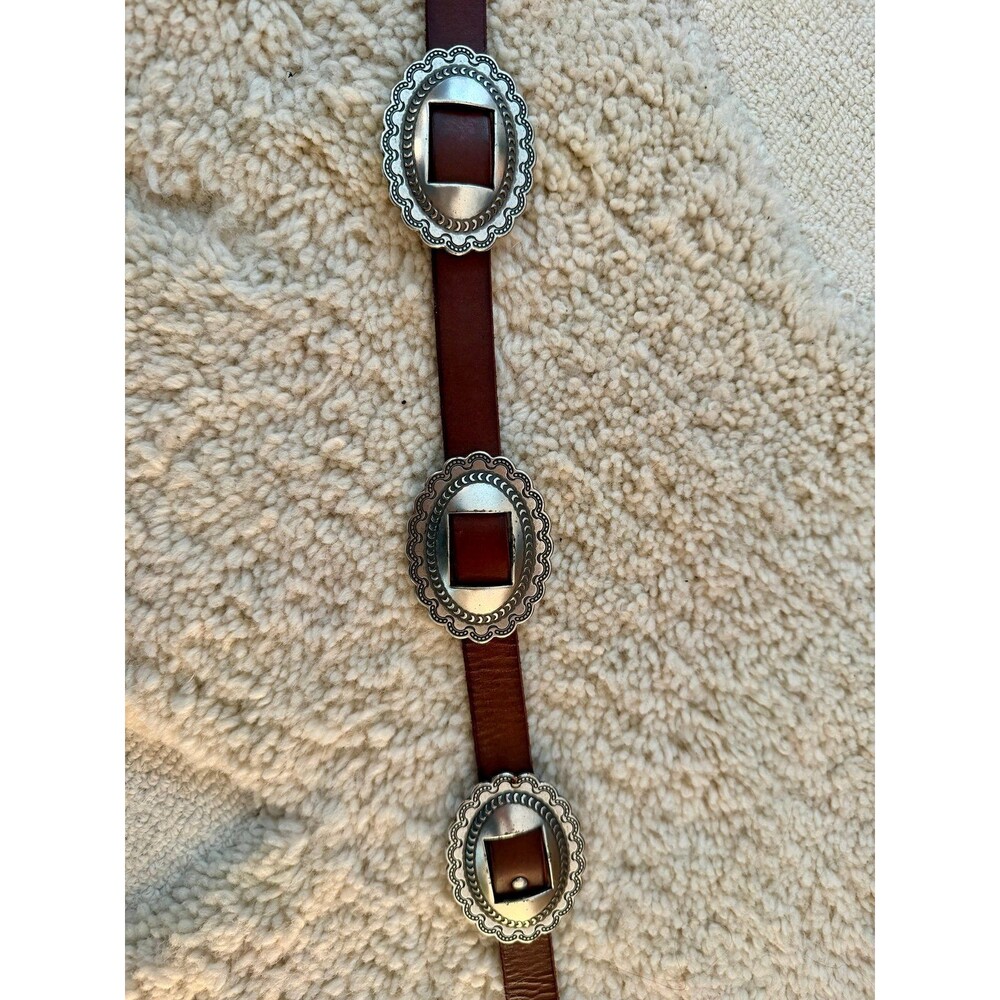 Lauren Ralph Lauren Genuine Leather Concho Belt Brown Silver Southwestern Wester - Picture 4 of 6